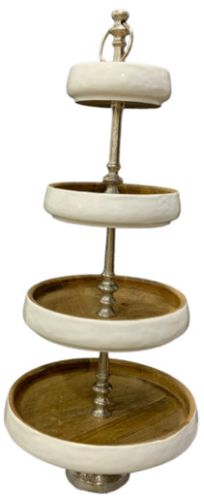 Ceramic Rim Wooden Tiered Tray Stand Cake Stand