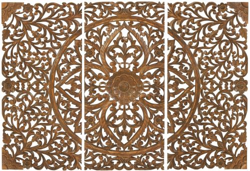 Decorative Sheesham Triple Floral Carved Accent Wall Panel