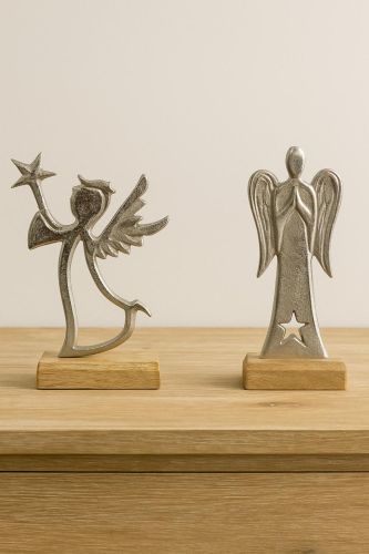 Metallic Angel Figurine Duo with Star Pose & Cutout Robe