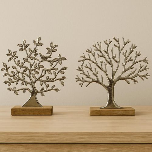 Metallic Tree Sculpture Duo with Dense & Sparse Branching