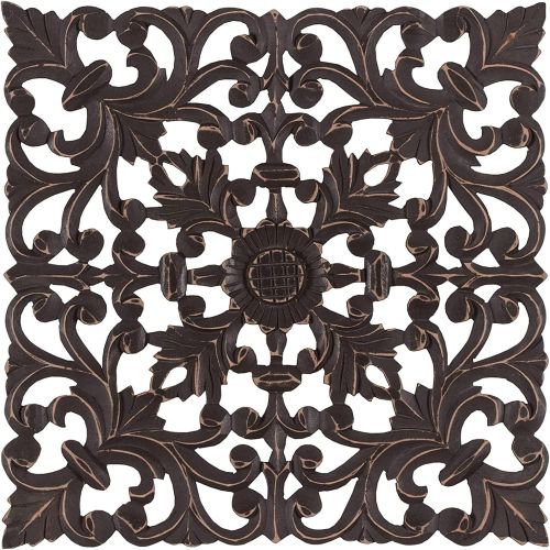 Ornamental Teak Floral Scrollwork Interior Wall Panel