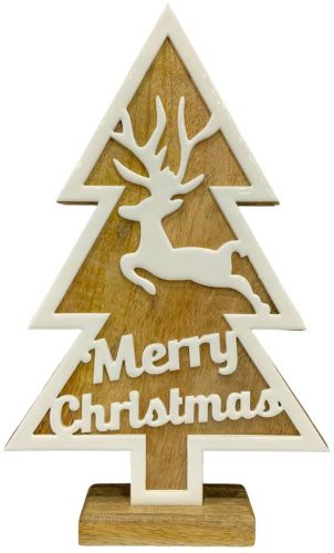 Wooded Layered Tree Ornament with Reindeer Cutout & Text