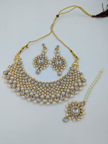 Classic White Kundan & Pearl Bridal Choker Set