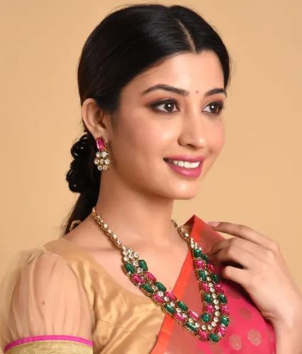 Gold-Plated Metal Fancy Multi Stone Necklace Set