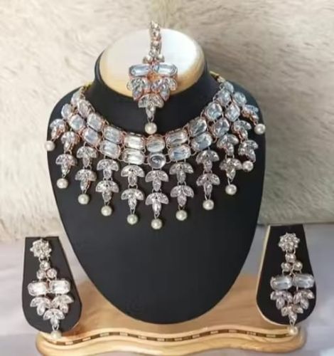 Gold-Plated Metal Marquis Kundan & Pearl Choker Set
