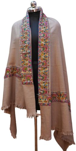 Embroidered Woolen Kashmiri Semi Pashmina Shawl, Color : Multicolor