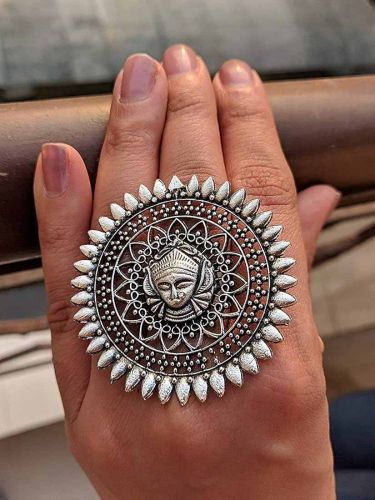 Polished Metal Antique Oxidized Silver Adjustable Ring