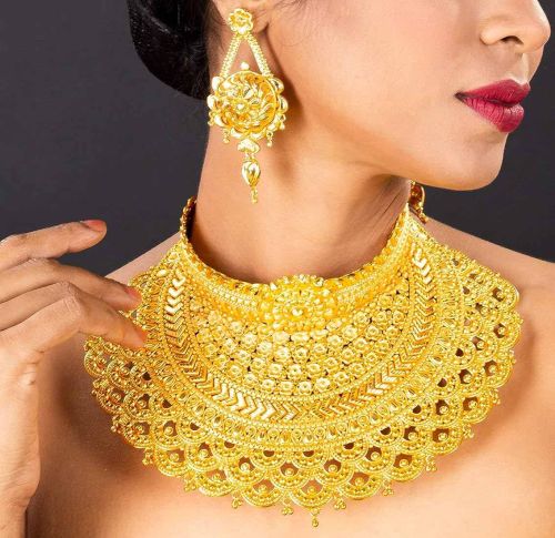 Gold Plated Bridal Necklace Set, Brand Name : She Collection