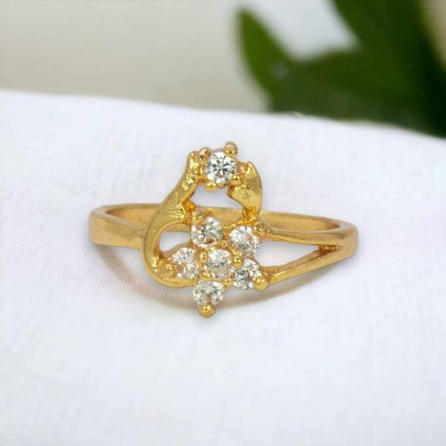 Metal Multi Stone Floral Design Finger Ring, Color : Multi-color