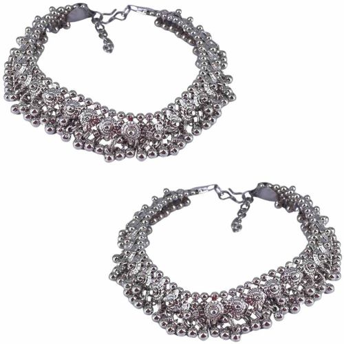 Oxidized Silver Plated Anklet Pair, Brand Name : She Collection