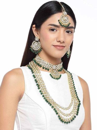 Metal Alloy Pearl Chain Bridal Maang Tikka, Length : Adjustable