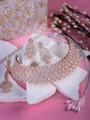 Metal Rose Gold Plated Bridal Jewellery Set
