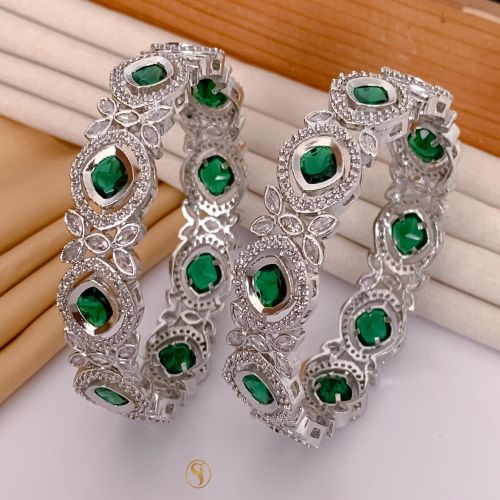 Green American Diamond Bangles Standard Party Wear