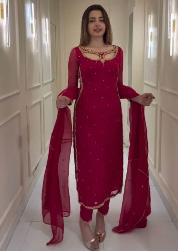 Embroidered Faux Georgette Ladies Maroon Party Wear Suits