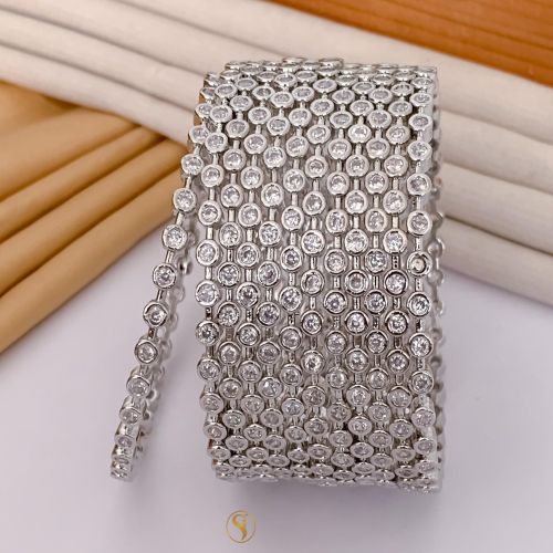 Polished Silver American Diamond Bangles Standard Party Wear