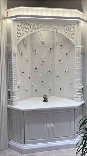 Smooth 6 Feet White Carved Marble Temple Traditional for Home Decor