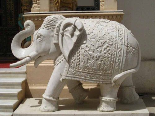 White Marble Elephant Statue 8 Feet for Exterior Decor