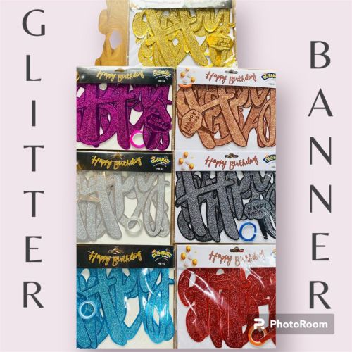 Happy Birthday Glitter Cursive Banner