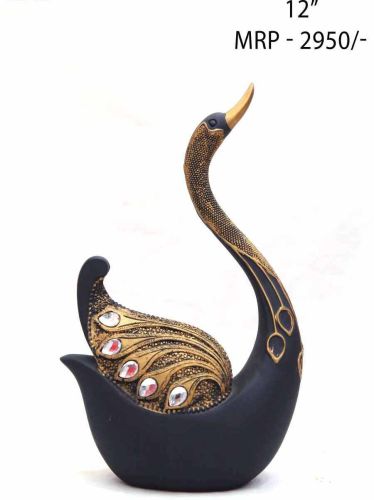 Resin Swan Pair Sculpture, Color : Blue, Golden for Home Decor
