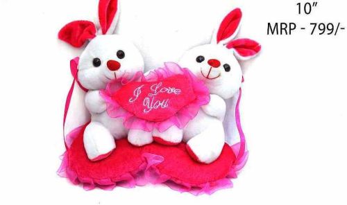 Plush Teddy With Heart Soft Toy, Color : White, Red