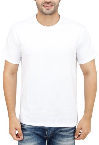 Polyester Mens Plain Round Neck T-Shirts, Color : White Casual Wear