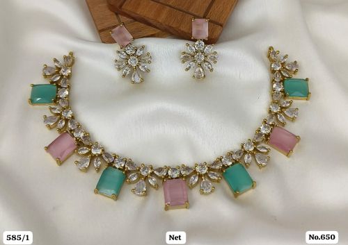 Brass Gold Plated Cubic Zirconia Necklace Set Common