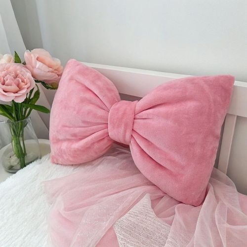 Plain Soft Velvet Fabric Blush Bow Comfort Pillow