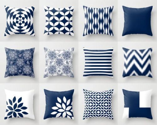Navy Blue and White Decorative Cushion