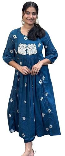 Women'S Cotton Hand Block Printed Anarkali Kurti
