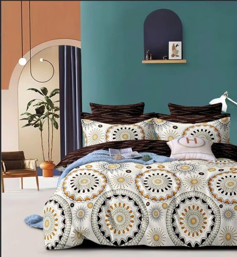 Black White Gold Mandala Print Plush Layer Comforter