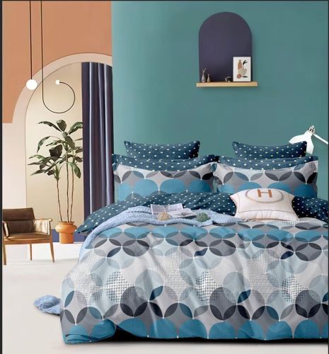 Geometric Dot Circle Blue & Grey Teal Accent Comforter