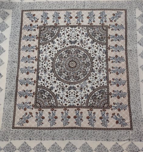 Mandala Bloom Blue & Brown Cotton Double Bed Sheet