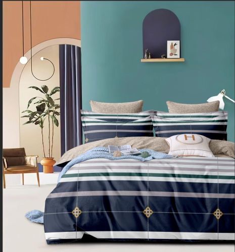 Navy Stripe Diamond Grey & Green Teal Accent Soft Layer Comforter