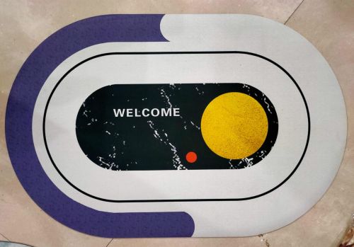 Oval Abstract Velvet Grip Welcome Mat for Entryway, Indoor Threshold