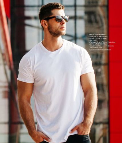 Cotton Polyester Mens Plain Round Neck T-Shirts Casual Wear