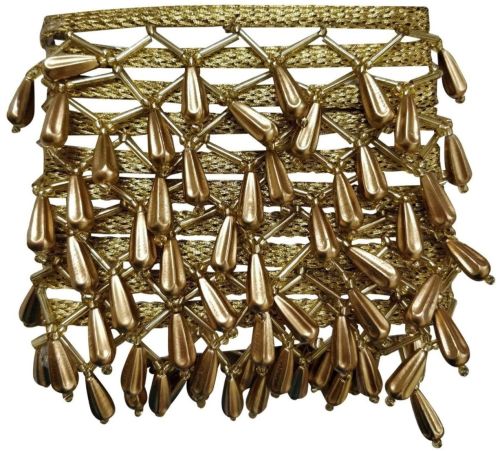 Golden Drop Bead Fringe Lace Trim