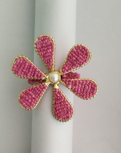 Wire Handmade Beaded Flower Napkin Rings, Color : Red, Silver, Pink