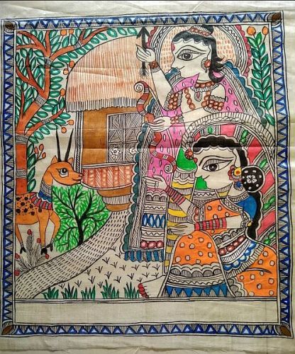 Canvas Madhubani Art Painting, Color : Multicolor for Home Decor