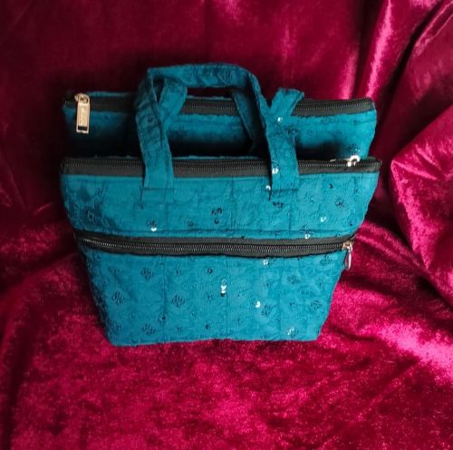 Fabric Embroidered Teal Blue Handmade Lunch Bag