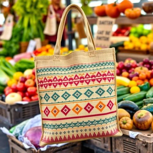 Printed Jute Grocery Bags, Color : Multicolor Standard