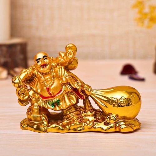 Antique Brass Laughing Buddha Idol, Color : Golden for Decorative