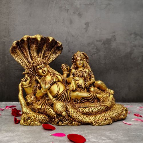 Polished Brass Lord Vishnu Lakshmi Statue, Color : Golden