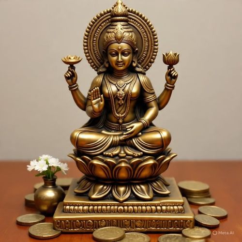 Polished Carved Brass Laxmi Mata Statue, Color : Golden