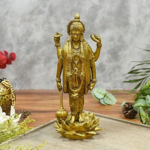 Polished Handcrafted Brass Vishnu Murti, Color : Golden