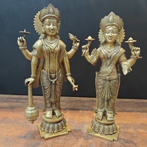 Polished Lakshmi Narayan Superfine Brass Statue, Color : Golden