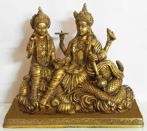 Polished Brass Vishnu Lakshmi Idol, Color : Golden, Golden Medium