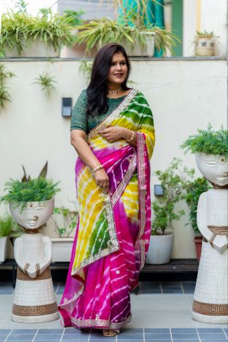 Printed Ladies Designer Lehariya Saree, Color : Multicolor