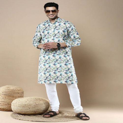 Silk Printed Mens Designer Kurta Pajama, Sleeve Style : Full Sleeve