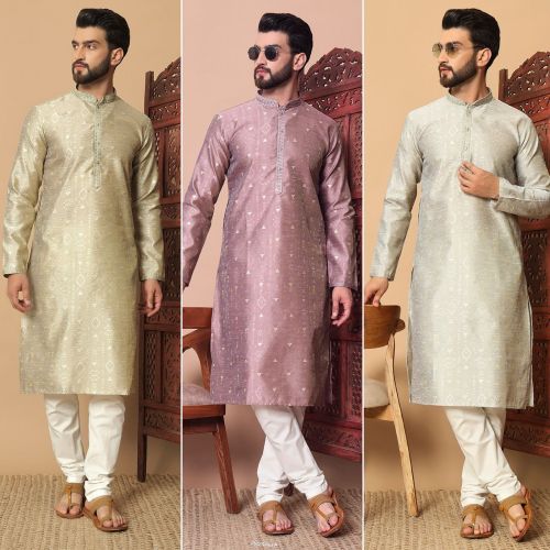 Silk Mens Festival Kurta Pajama Party Wear, Technics : Machine Made
