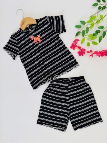 Cotton Blend Girls Striped Top & Shorts Set